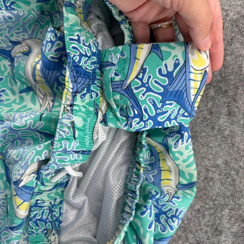 Vineyard Vines Swim Trunks Mens Small Marlin Coral Blue Green Board‎ Shorts